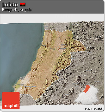 Satellite 3D Map of Lobito, semi-desaturated