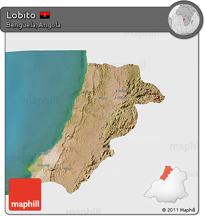 Satellite 3D Map of Lobito, single color outside