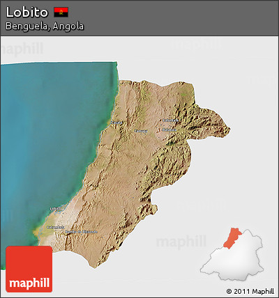 Satellite 3D Map of Lobito, single color outside