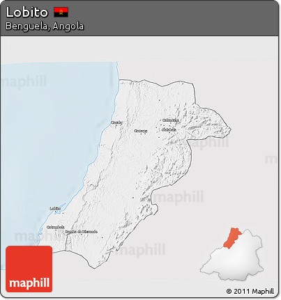 Silver Style 3D Map of Lobito, single color outside