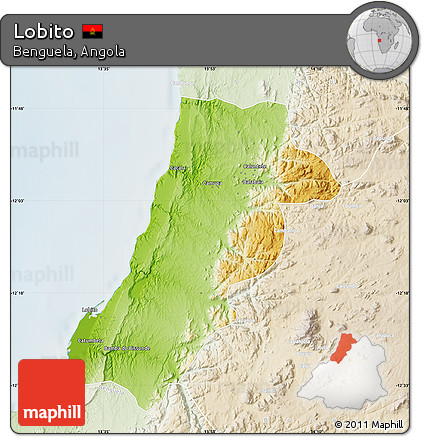 Physical Map of Lobito, lighten