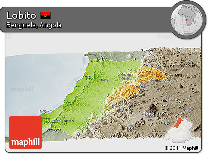 Physical Panoramic Map of Lobito, semi-desaturated