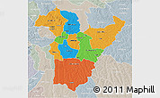 Political 3D Map of Bie, lighten, semi-desaturated