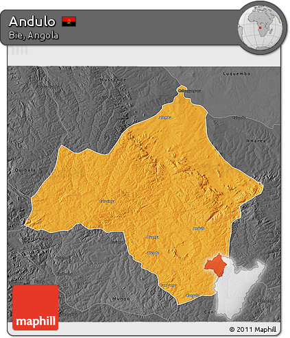 Political 3D Map of Andulo, darken, desaturated