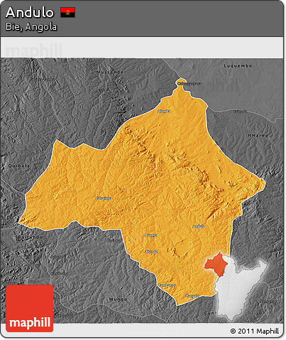 Political 3D Map of Andulo, darken, desaturated