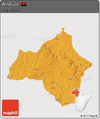 Political 3D Map of Andulo, single color outside