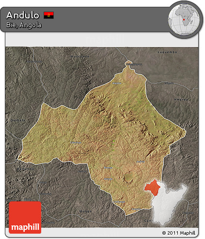 Satellite 3D Map of Andulo, darken, semi-desaturated