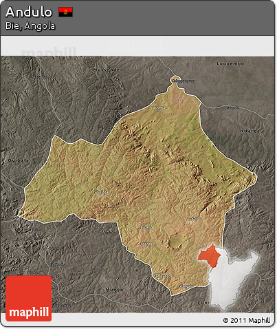 Satellite 3D Map of Andulo, darken, semi-desaturated