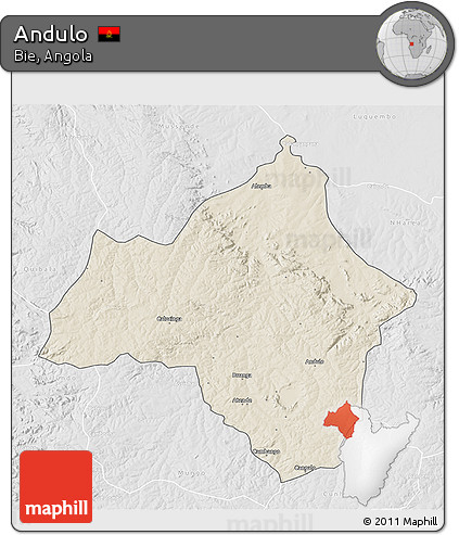 Shaded Relief 3D Map of Andulo, lighten, desaturated