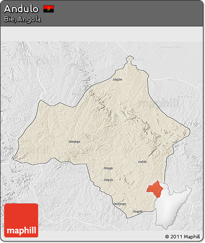 Shaded Relief 3D Map of Andulo, lighten, desaturated