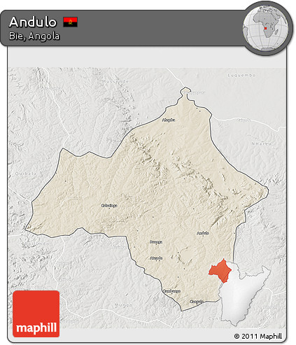 Shaded Relief 3D Map of Andulo, lighten, semi-desaturated
