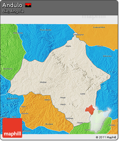 Shaded Relief 3D Map of Andulo, political outside