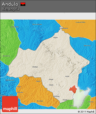 Shaded Relief 3D Map of Andulo, political outside