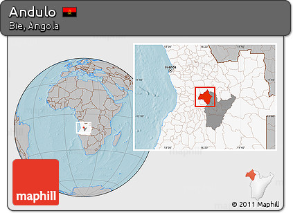 Gray Location Map of Andulo, highlighted country, highlighted parent region, hill shading