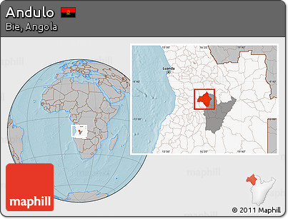 Gray Location Map of Andulo, highlighted country, highlighted parent region, hill shading