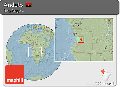 Savanna Style Location Map of Andulo, within the entire country, hill shading