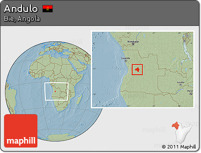 Savanna Style Location Map of Andulo, within the entire country, hill shading