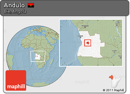 Savanna Style Location Map of Andulo, highlighted country, within the entire country, hill shading