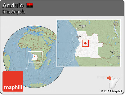 Savanna Style Location Map of Andulo, highlighted country, within the entire country, hill shading