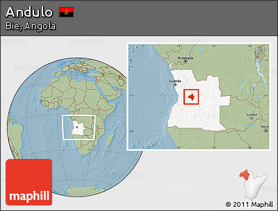 Savanna Style Location Map of Andulo, highlighted country, within the entire country, hill shading
