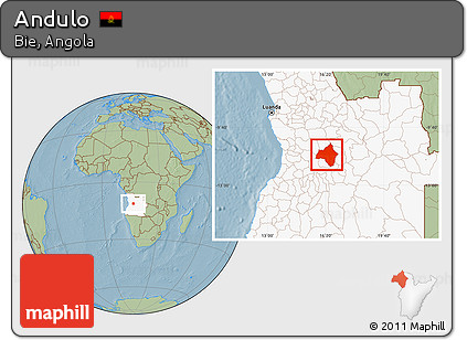 Savanna Style Location Map of Andulo, highlighted country, hill shading