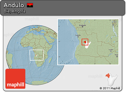 Savanna Style Location Map of Andulo, highlighted parent region, within the entire country, hill shading
