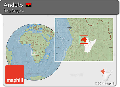 Savanna Style Location Map of Andulo, highlighted parent region, hill shading