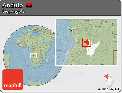 Savanna Style Location Map of Andulo, highlighted parent region, hill shading