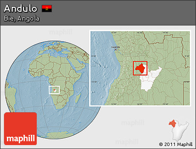 Savanna Style Location Map of Andulo, highlighted parent region, hill shading