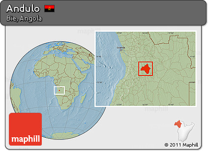 Savanna Style Location Map of Andulo, hill shading