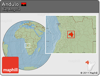 Savanna Style Location Map of Andulo, hill shading