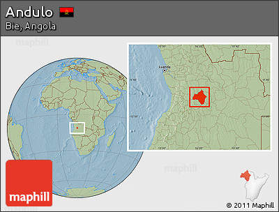 Savanna Style Location Map of Andulo, hill shading
