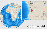 Shaded Relief Location Map of Andulo, within the entire country