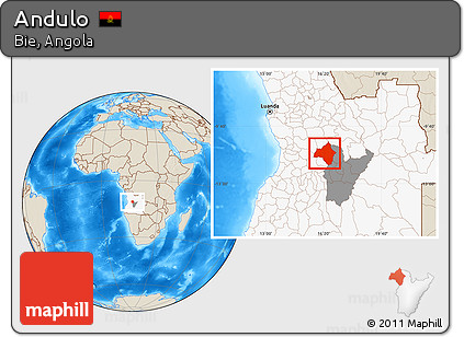 Shaded Relief Location Map of Andulo, highlighted country, highlighted parent region