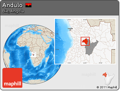 Shaded Relief Location Map of Andulo, highlighted country, highlighted parent region