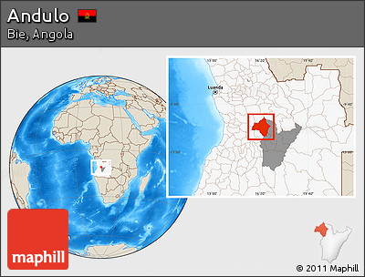 Shaded Relief Location Map of Andulo, highlighted country, highlighted parent region