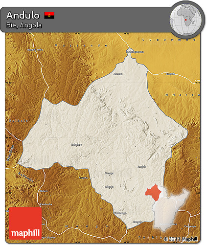 Shaded Relief Map of Andulo, physical outside