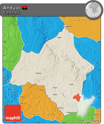 Shaded Relief Map of Andulo, political outside
