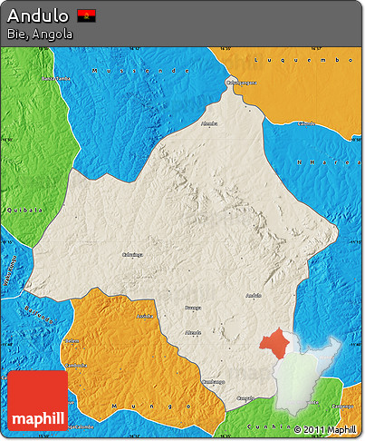 Shaded Relief Map of Andulo, political outside