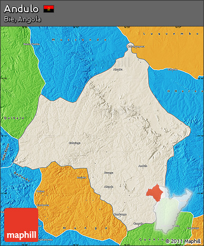 Shaded Relief Map of Andulo, political outside