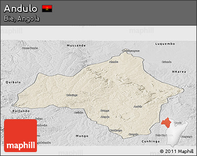 Shaded Relief Panoramic Map of Andulo, desaturated