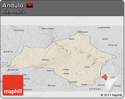 Shaded Relief Panoramic Map of Andulo, desaturated