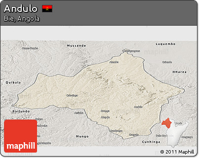 Shaded Relief Panoramic Map of Andulo, semi-desaturated