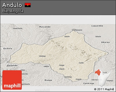 Shaded Relief Panoramic Map of Andulo, semi-desaturated