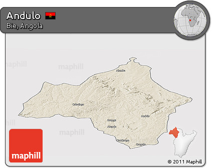Shaded Relief Panoramic Map of Andulo, single color outside