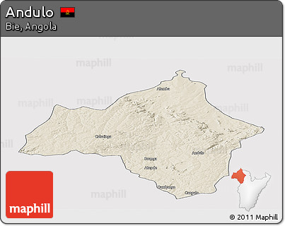 Shaded Relief Panoramic Map of Andulo, single color outside