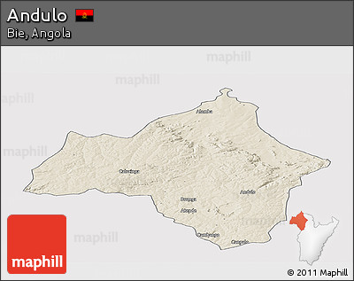 Shaded Relief Panoramic Map of Andulo, single color outside