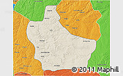 Shaded Relief 3D Map of Kuito, political outside