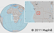 Gray Location Map of Kuito, within the entire country, hill shading