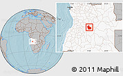 Gray Location Map of Kuito, highlighted country, hill shading